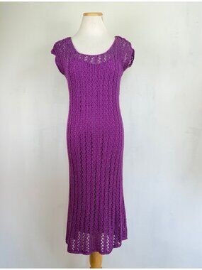 Lauren Ralph Lauren Crochet Dress with Lining Size Small Purple Midi Bodycon